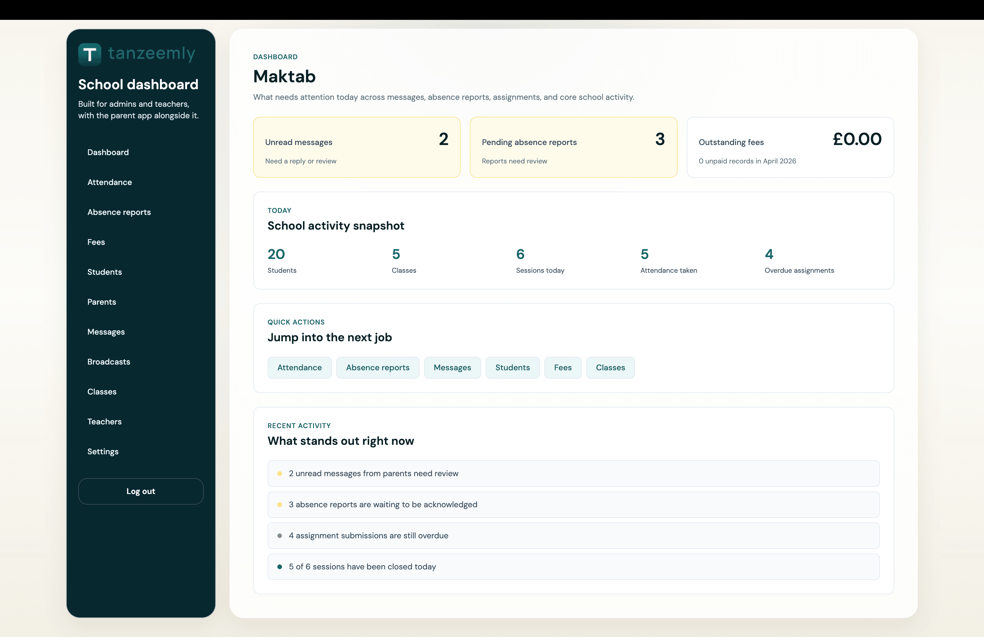 Tanzeemly fee tracking screen